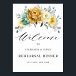 Mustard Yellow Floral Rehearsal Dinner Welcome Poster<br><div class="desc">Modern elegant spring / midsummer rehearsal dinner invitation features a bouquet of soft watercolor mustard yellow roses / peonies with greenery lush green leaves / botanical leaves / eucalyptus / succulents. Please find more matching designs and variations from my "blissweddingpaperie" store. And feel free to contact me for further customisation...</div>