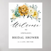 Mustard Yellow Floral Sage Bridal Shower Welcome