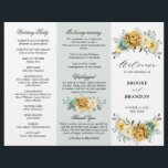 Mustard Yellow Floral Sage Green tri-fold program<br><div class="desc">Modern elegant spring / midsummer tri fold wedding program features a bouquet of soft watercolor mustard yellow roses / peonies with greenery lush green leaves / botanical leaves / eucalyptus / succulents. Please find more matching designs and variations from my "blissweddingpaperie" store. And feel free to contact me for further...</div>