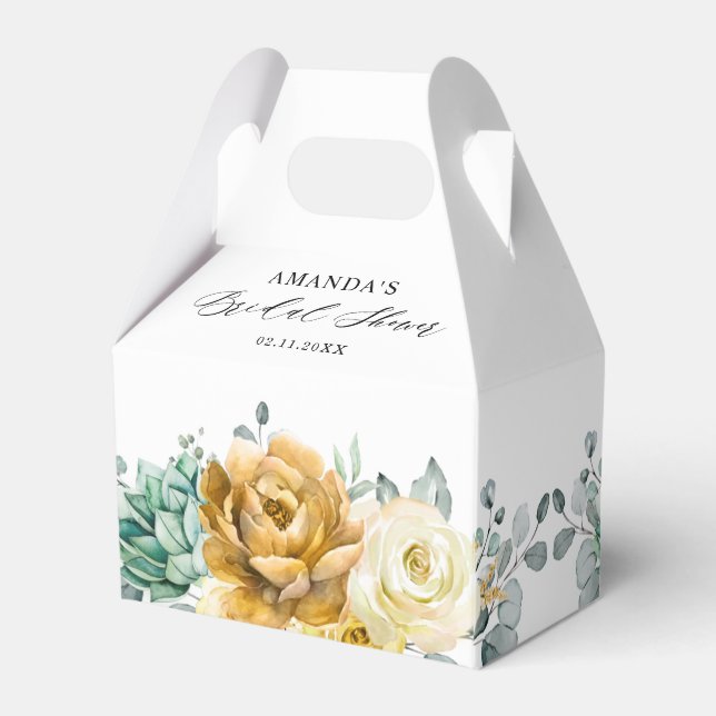 Mustard Yellow Floral Sage Greenery Bridal Shower Favour Box (Back Side)