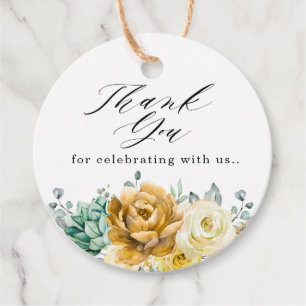 Mustard Yellow Floral Sage Greenery Modern Wedding Favour Tags