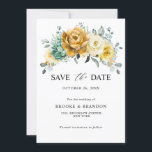 Mustard Yellow Floral Sage Greenery Modern Wedding Save The Date<br><div class="desc">Modern elegant spring / midsummer save the date card features a bouquet of soft watercolor mustard yellow roses / peonies with greenery lush green leaves / botanical leaves / eucalyptus / succulents. Please find more matching designs and variations from my "blissweddingpaperie" store. And feel free to contact me for further...</div>