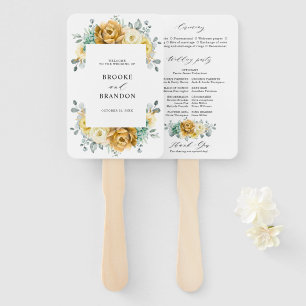 Mustard Yellow Floral Sage Modern Wedding Program Hand Fan