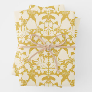 Mustard Yellow Folk Art Otomi Symmetrical Pattern Wrapping Paper Sheet