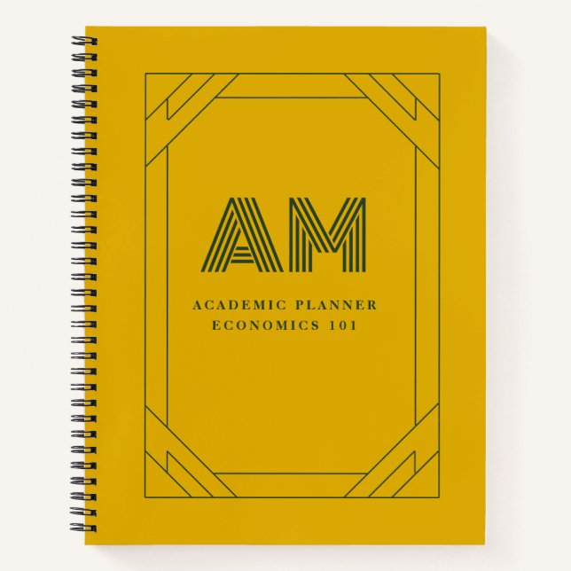 Mustard Yellow & Forest Green Monogram Notebook (Front)