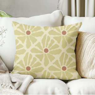 Mustard Yellow Funky Boho Hand Drawn Flowers Cushion