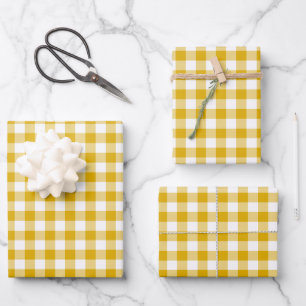 Mustard Yellow Gingham Retro Color Wrapping Paper Sheet