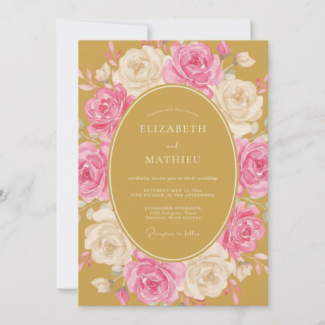 Mustard Yellow Graceful Rose Wedding Invitation (Front)