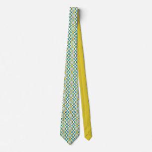 Mustard Yellow Green Blue Purple Geometric Pattern Tie