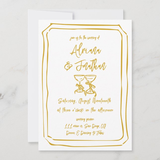 Mustard Yellow Hand Painted Wedding Invitation (Front)