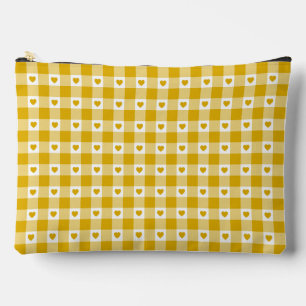 Mustard Yellow Heart Plaid Gingham Retro Color Accessory Pouch