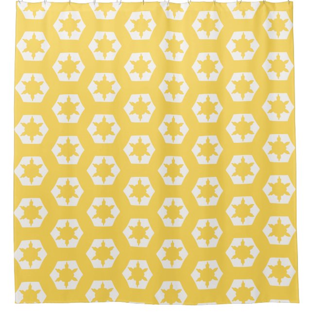 Mustard yellow hexagon honeycomb starflake pattern shower curtain (Front)