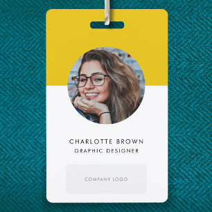 Mustard Yellow ID   Modern Stylish Photo Logo QR ID Badge