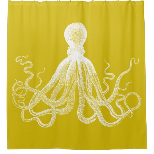 Mustard Yellow Kraken Octopus Shower Curtain Zazzle Co Uk