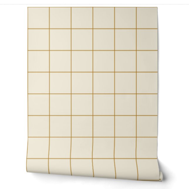Mustard Yellow Large Windowpane Check Wallpaper (Unrolling)