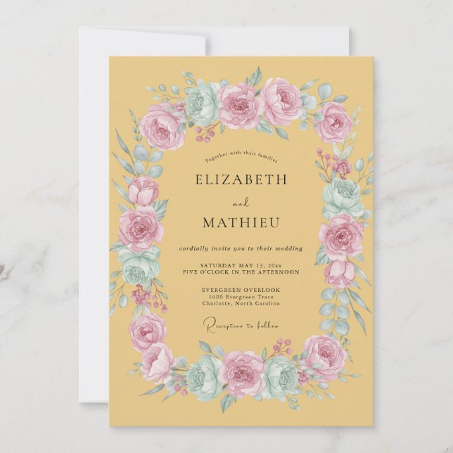 Mustard Yellow Lush Springtime Wedding Invitation (Front)