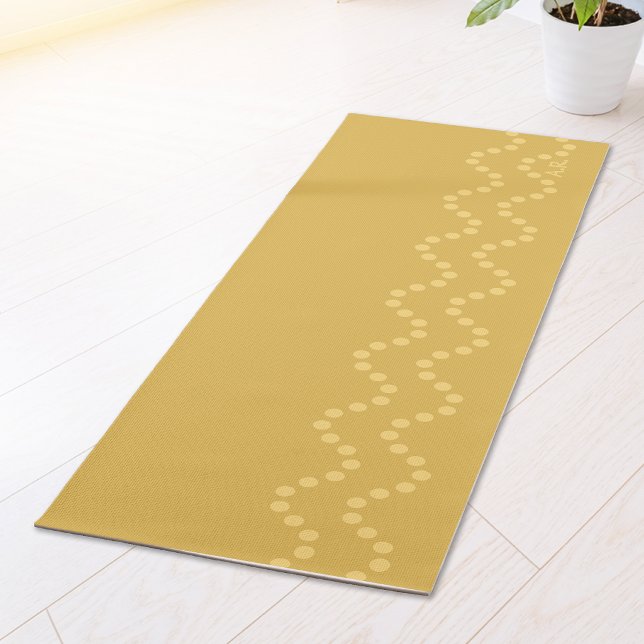 Mustard Yellow Minimal Dotted Wavy Lines Initials Yoga Mat (Creator Uploaded)