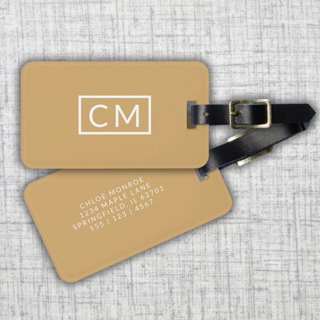 Mustard Yellow Modern Monogram Simple Initials Luggage Tag (Creator Uploaded)