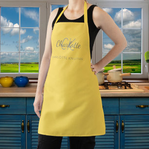 Mustard yellow monogram name business  apron