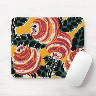 Mustard Yellow & Orange Art Deco Floral Decor Mouse Mat