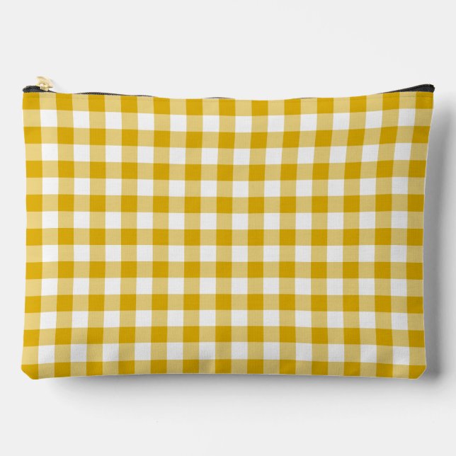 Mustard Yellow Plaid Gingham Retro Color Accessory Pouch (Front)