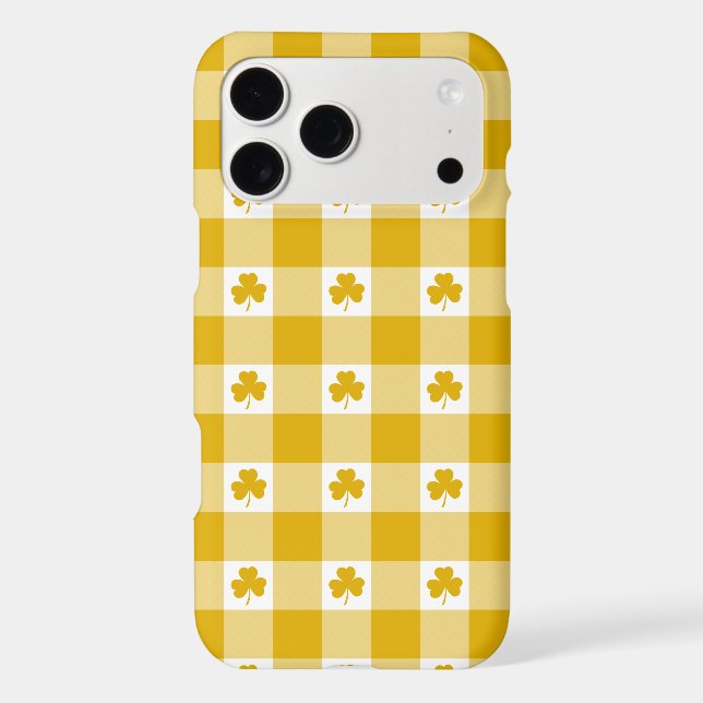 Mustard Yellow Plaid Shamrock Clover iPhone Case (Back)