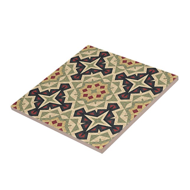Mustard Yellow Red Olive Green Ethnic Tribe Art Tile (Side)