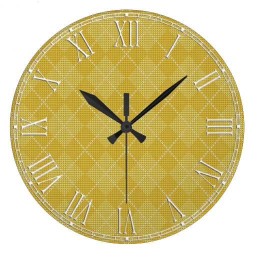 Image of Mustard Yellow Retro Preppy Argyle Large Clock