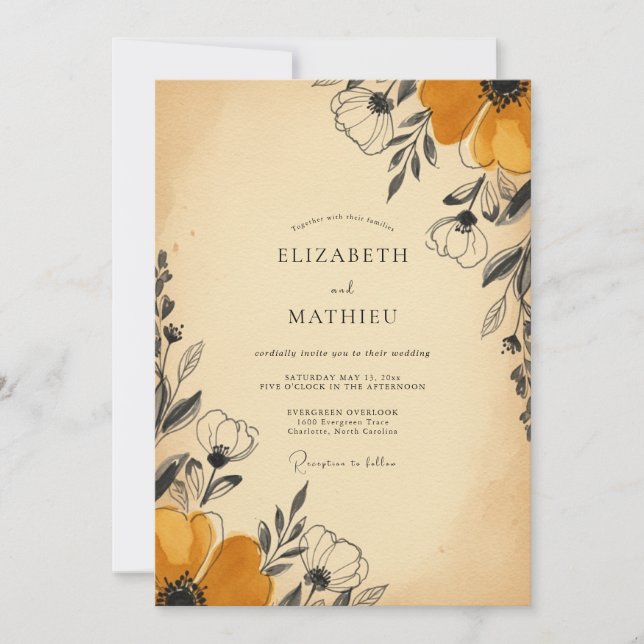 Mustard Yellow Rustic Vintage Wedding Invitation (Front)