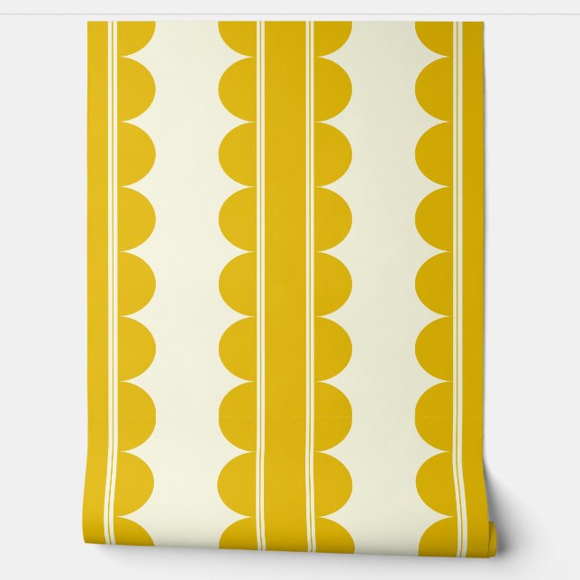 Mustard Yellow Scalloped Wallpaper (Unrolling)