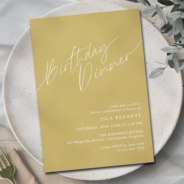 Mustard Yellow Simple Boho Casual Birthday Dinner Invitation (Creator Uploaded)