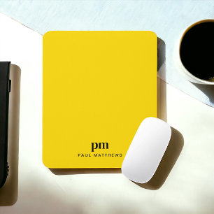 Mustard Yellow Simple Minimal Monogram and Name Mouse Mat