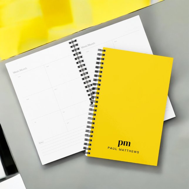Mustard Yellow Simple Monogram Initials and Name Planner (Personalize with your monogram initials and name.)