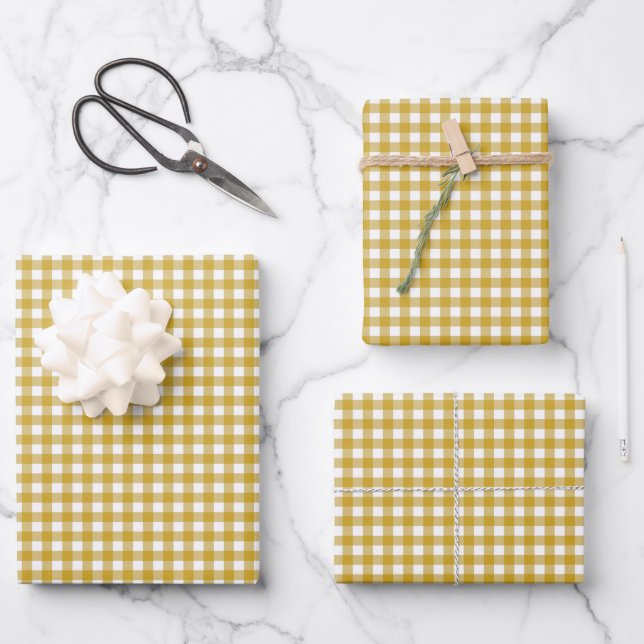 Mustard Yellow Simple Plaid Wrapping Paper Sheet (Front)