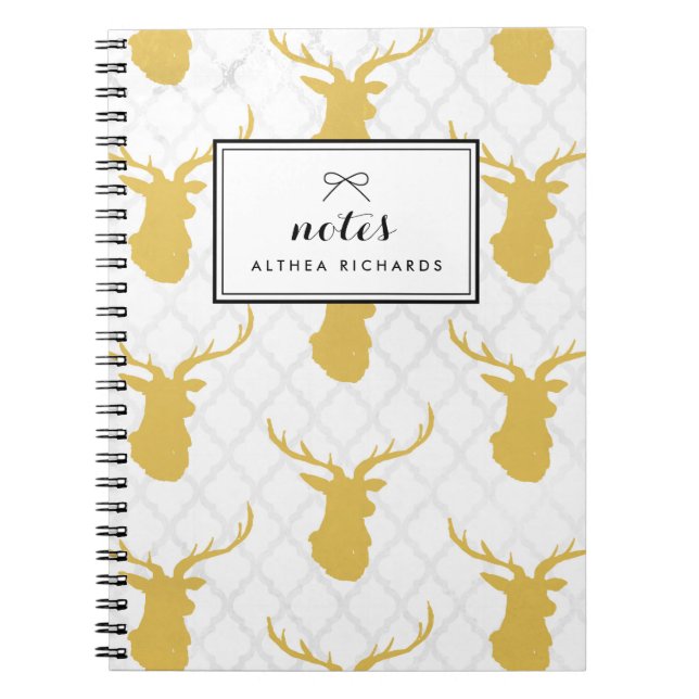 Mustard Yellow Stag Pattern Personalised Notebook (Front)