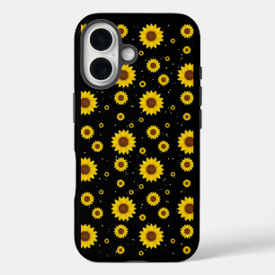Mustard Yellow Sunflower Pattern Black iPhone Case