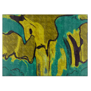 Mustard Yellow Teal Abstract Cutting Board
