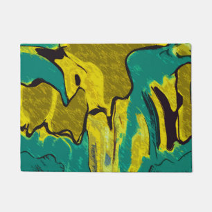 Mustard Yellow Teal Abstract Doormat