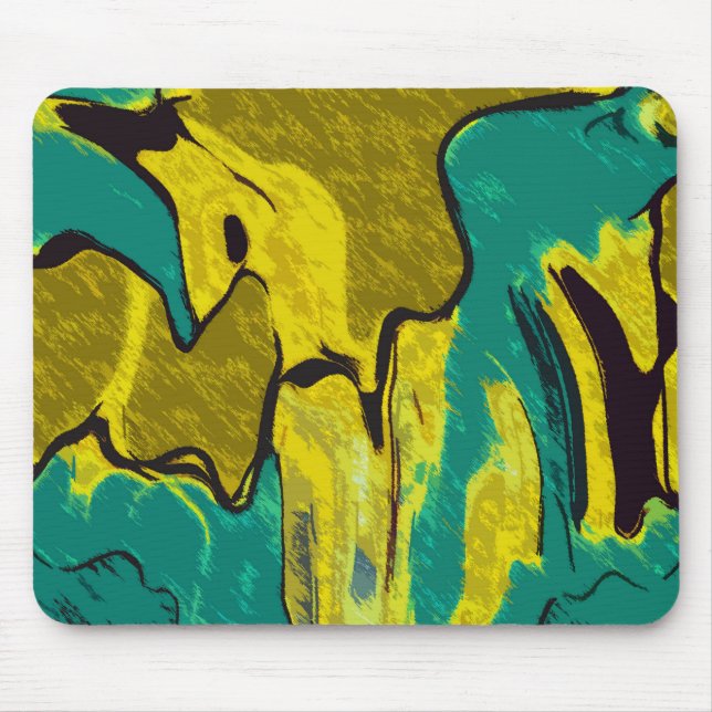 Mustard Yellow Teal Abstract Mouse Mat (Front)