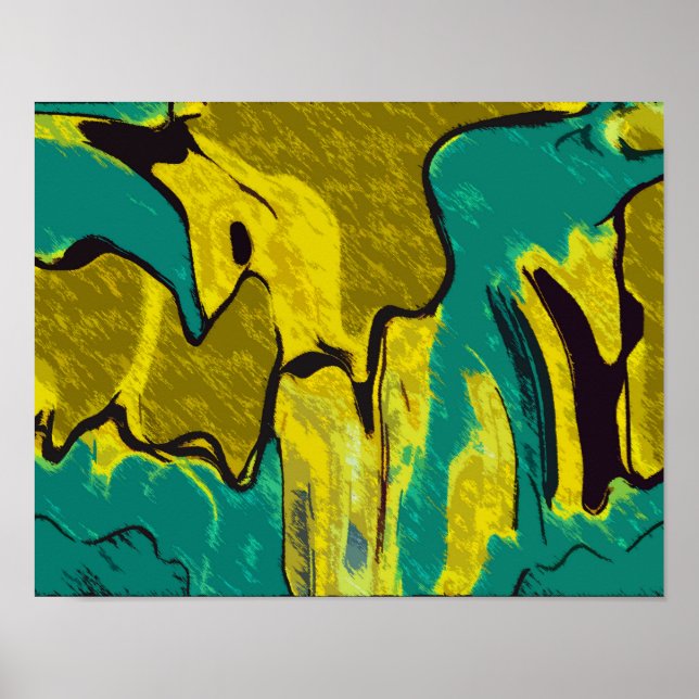Mustard Yellow Teal Abstract Poster (Front)