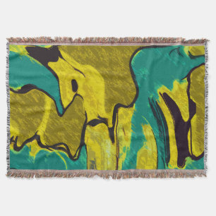 Mustard Yellow Teal Abstract Throw Blanket