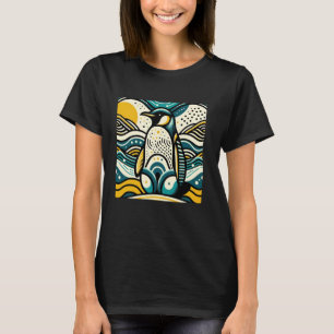 Mustard Yellow Teal Blue Penguin In Abstract Waves T-Shirt