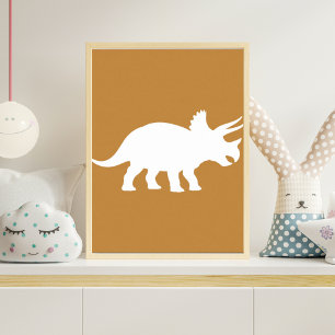 Mustard Yellow Triceratops Dinosaur Nursery Poster
