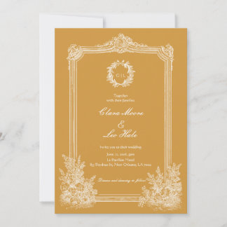Mustard Yellow Vintage Ornate Frame Wedding Invitation