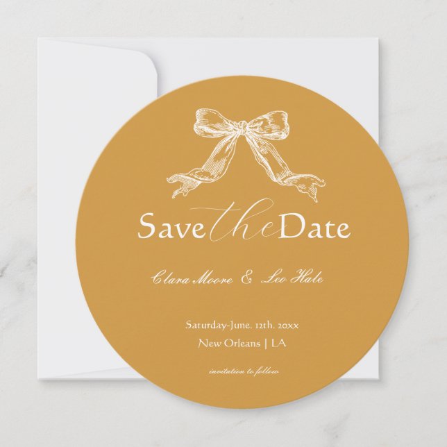 Mustard Yellow Vintage Ornate Frame Wedding Round Save The Date (Front)