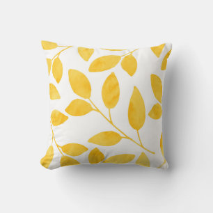 Mustard Yellow Watercolor Leaves Cushion