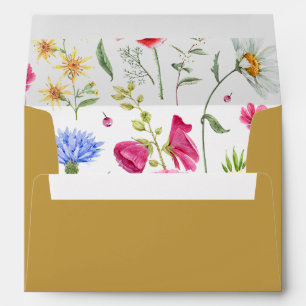 Mustard Yellow Wedding Envelope with Wildflower Li