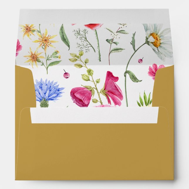 Mustard Yellow Wedding Envelope with Wildflower Li (Back (Bottom))