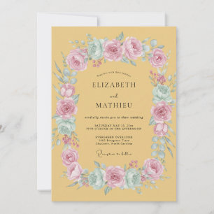 Mustard Yellow Whimsical Rose Wedding Invitation
