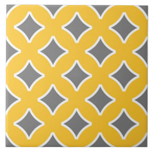 Mustard yellow, white, grey, modern, ornamental tile